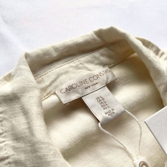 NWT CAROLINE CONSTAS IVORY WHITE LINEN BLEND EMBROIDERED BELTED MAXI SHIRT DRESS - Picture 7 of 13